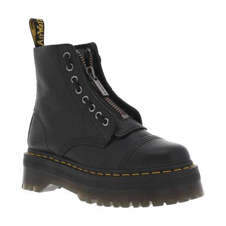 Boots en cuir noires à talon plateau avec un zip et revêtement en grains - Image 9