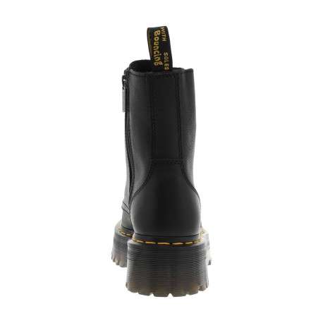 Bottines en cuir noires à talon plateau avec un zip et des lacets ronds