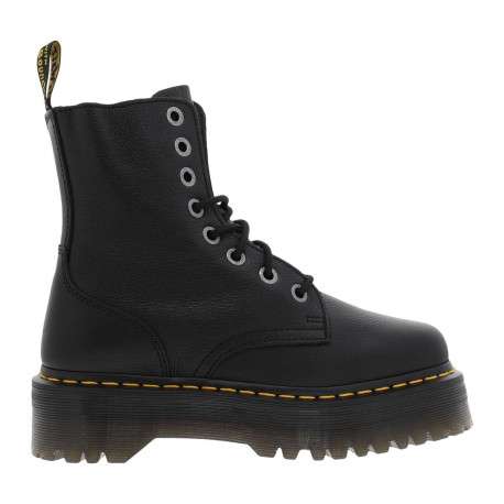 Bottines en cuir noires à talon plateau avec un zip et des lacets ronds