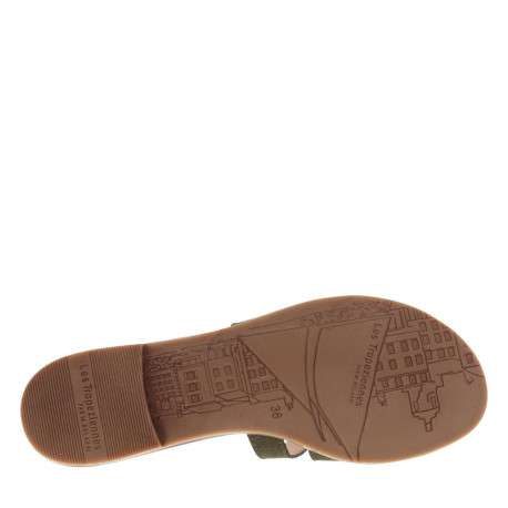 Mules en cuir kaki à semelle plate avec un talon décroché bas - Image 5