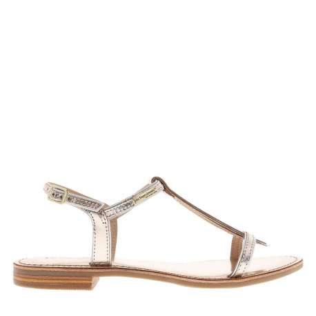 Nu-pieds en cuir or à semelle plat et une fermeture à boucle à ardillon - Image 2