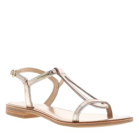 Nu-pieds en cuir or à semelle plat et une fermeture à boucle à ardillon - Image 3