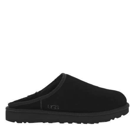 Sabots en cuir noir à talon plat et à slip-on avec de la fourrure synthétique - Image 2