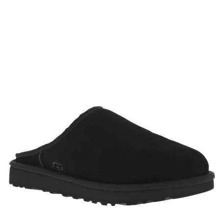 Sabots en cuir noir à talon plat et à slip-on avec de la fourrure synthétique - Image 3