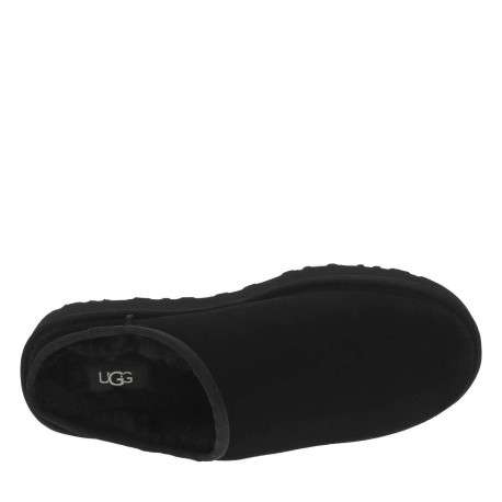 Sabots en cuir noir à talon plat et à slip-on avec de la fourrure synthétique - Image 4