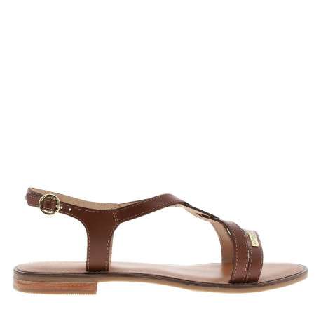 Nu-pieds en cuir tan à semelle plate et une fermeture à boucle à ardillon - Image 2