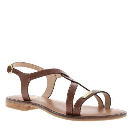 Nu-pieds en cuir tan à semelle plate et une fermeture à boucle à ardillon - Image 3