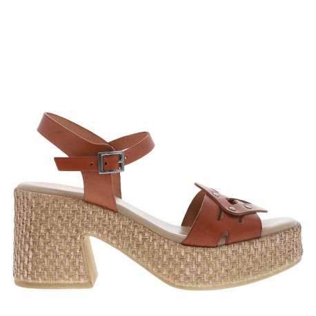 Nu-pieds en cuir bruns à talon décroché haut avec boucle à ardillon - Image 2
