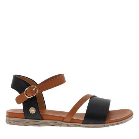 Nu-pieds noirs et camel à talon plat avec une boucle à ardillon - Image 2