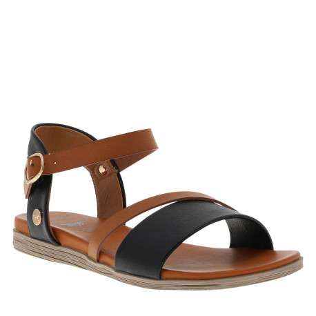 Nu-pieds noirs et camel à talon plat avec une boucle à ardillon - Image 3