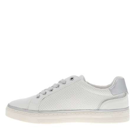 Tennis blanches à talon plat avec des lacets et un zip latéral