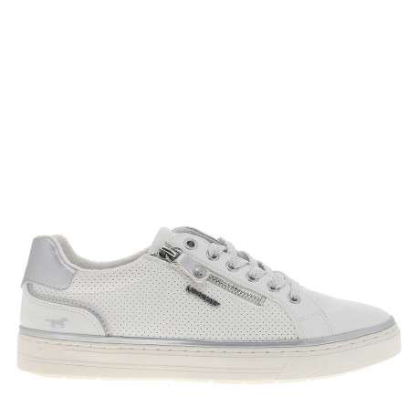 Tennis blanches à talon plat avec des lacets et un zip latéral - Image 2