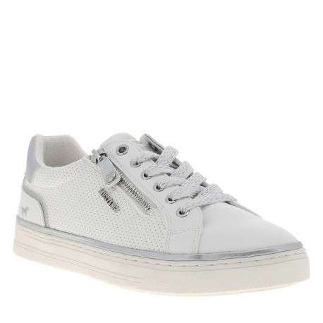 Tennis blanches à talon plat avec des lacets et un zip latéral - Image 3