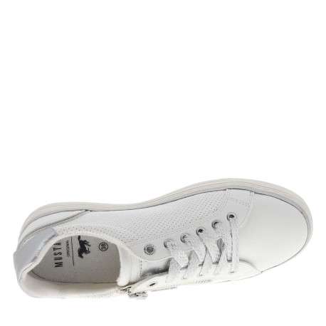 Tennis blanches à talon plat avec des lacets et un zip latéral - Image 4