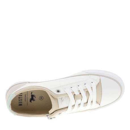 Tennis écrues à talon plat avec des lacets et un zip latéral - Image 4