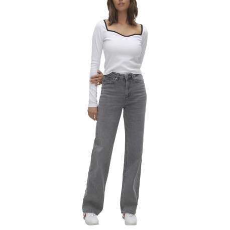 Jean en coton mélangé gris avec une coupe bootcut et des passants pour ceinture - Image 2