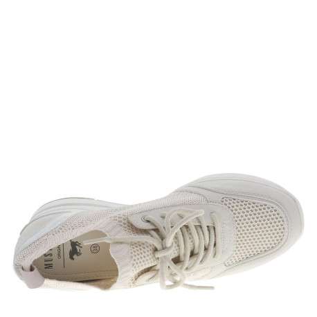 Baskets running blanches à talon compensé avec des lacets ronds - Image 4