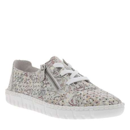Tennis en cuir grises à talon plat avec des lacets et un zip latéral - Image 3