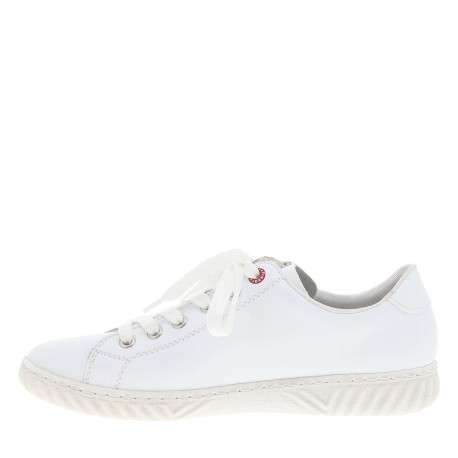 Tennis en cuir blanches à talon plat avec des lacets et un zip latéral