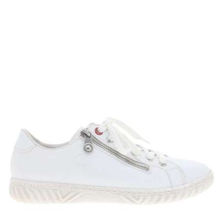 Tennis en cuir blanches à talon plat avec des lacets et un zip latéral - Image 2