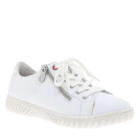 Tennis en cuir blanches à talon plat avec des lacets et un zip latéral - Image 3
