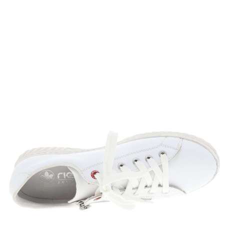 Tennis en cuir blanches à talon plat avec des lacets et un zip latéral - Image 4