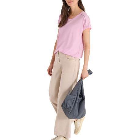 T-shirt rose uni avec une coupe droite et des manches courtes - Image 5