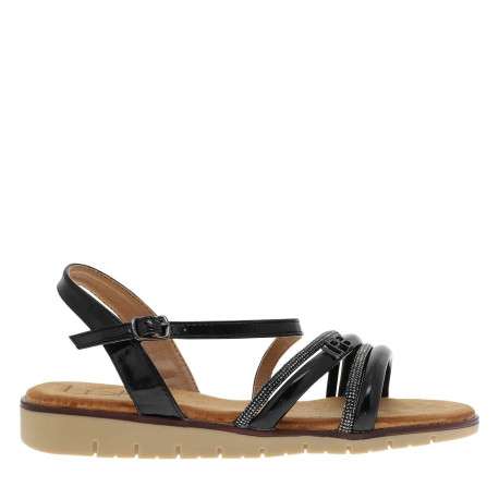 Nu-pieds noirs avec un talon compensé bas et une boucle à ardillon - Image 2