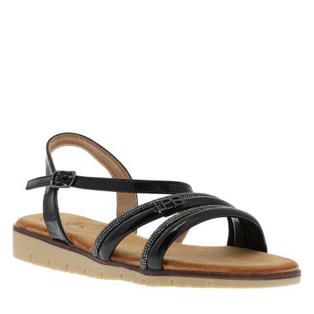 Nu-pieds noirs avec un talon compensé bas et une boucle à ardillon - Image 3