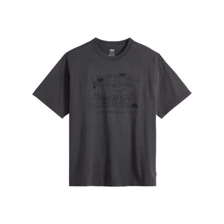 T-shirt en coton anthracite imprimé à coupe droite pourvu d'un col rond