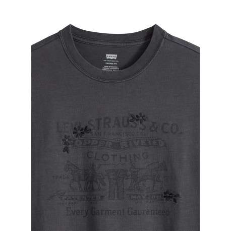 T-shirt en coton anthracite imprimé à coupe droite pourvu d'un col rond - Image 2