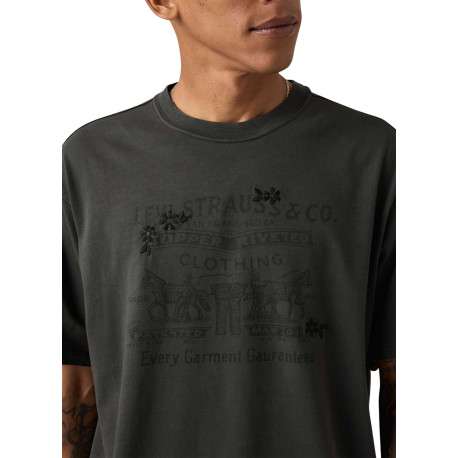 T-shirt en coton anthracite imprimé à coupe droite pourvu d'un col rond - Image 5