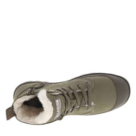 Bottines en cuir nubuck kaki à talon plat avec des lacets et un zip latéral
