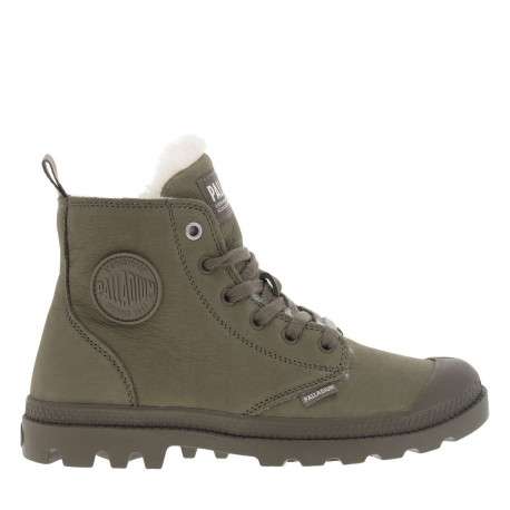 Bottines en cuir nubuck kaki à talon plat avec des lacets et un zip latéral