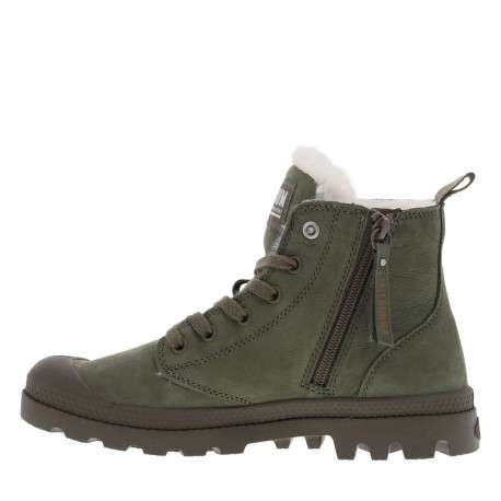 Bottines en cuir nubuck kaki à talon plat avec des lacets et un zip latéral - Image 3