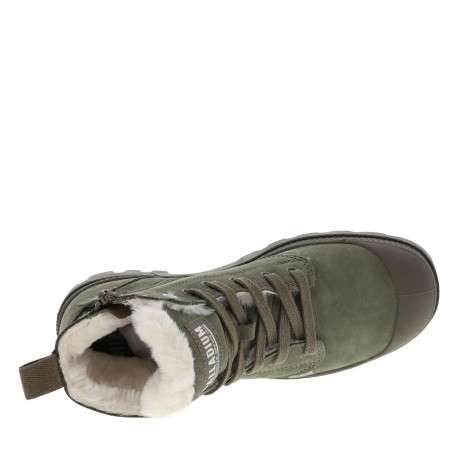Bottines en cuir nubuck kaki à talon plat avec des lacets et un zip latéral - Image 5