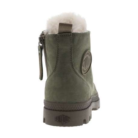 Bottines en cuir nubuck kaki à talon plat avec des lacets et un zip latéral - Image 7