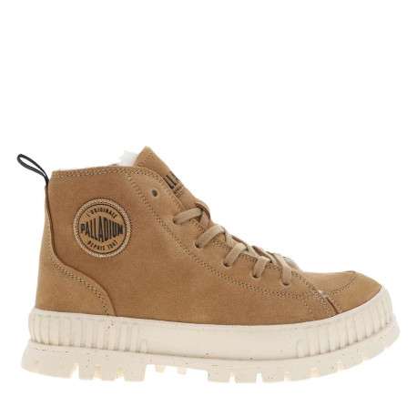Bottines en cuir enduit camel à talon plat avec des lacets et un zip latéral