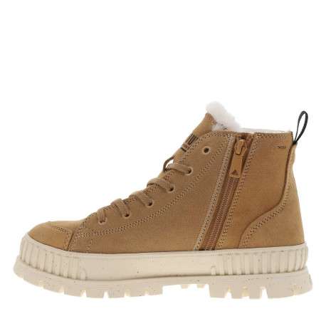 Bottines en cuir enduit camel à talon plat avec des lacets et un zip latéral - Image 3