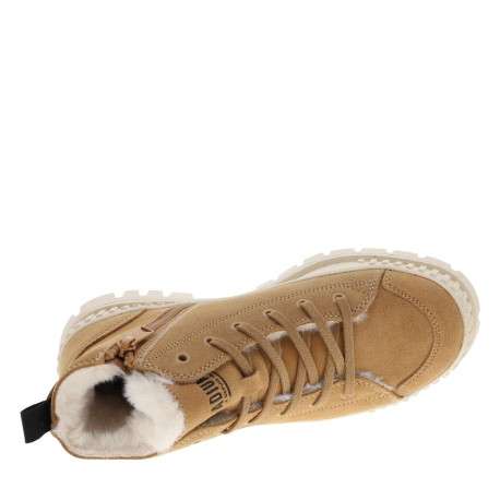 Bottines en cuir enduit camel à talon plat avec des lacets et un zip latéral - Image 5