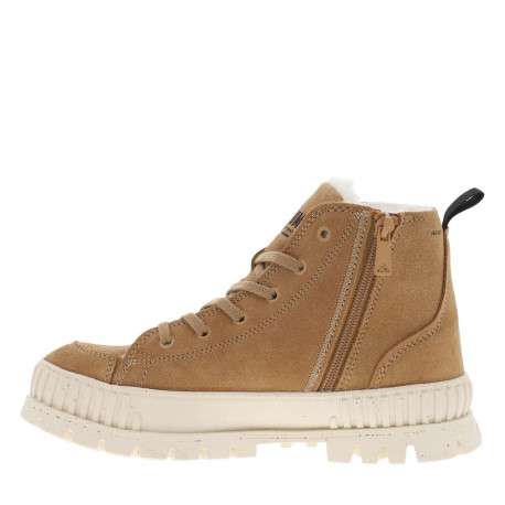 Bottines en cuir enduit camel à talon plat avec des lacets et un zip latéral - Image 8