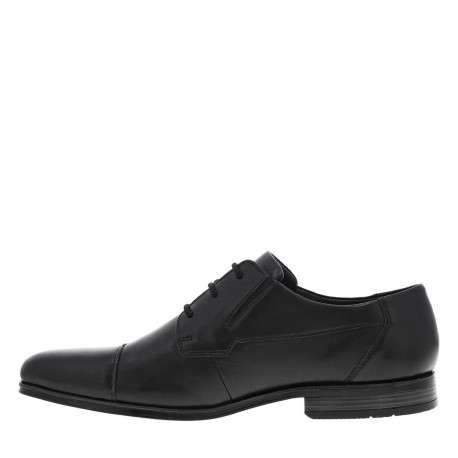 Derbies en cuir noir à talon décroché bas et à lacets ronds noirs