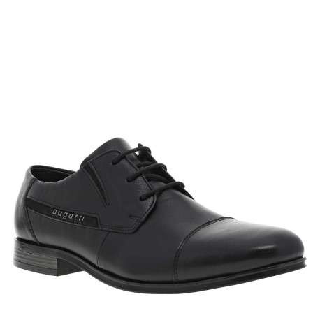 Derbies en cuir noir à talon décroché bas et à lacets ronds noirs - Image 3