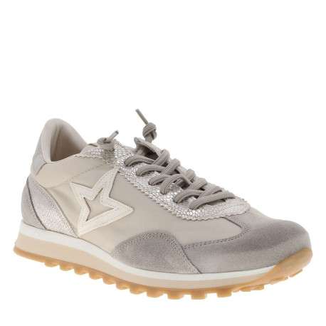 Baskets running en cuir argent avec un talon plat et des lacets élastiqués - Image 3