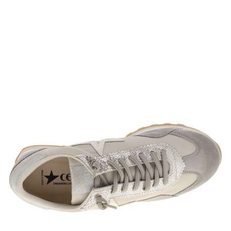 Baskets running en cuir argent avec un talon plat et des lacets élastiqués - Image 4