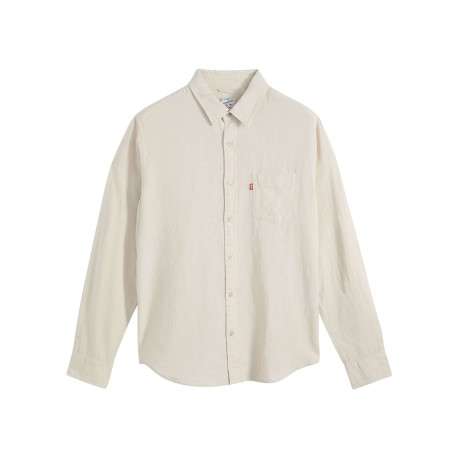 Chemise en coton beige à coupe droite pourvue d'un col à revers