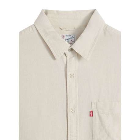 Chemise en coton beige à coupe droite pourvue d'un col à revers - Image 2
