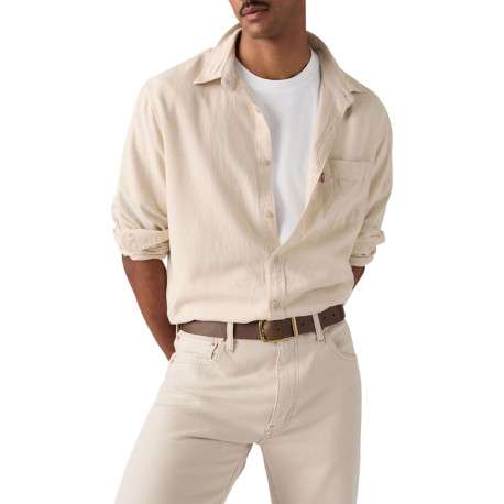 Chemise en coton beige à coupe droite pourvue d'un col à revers - Image 3