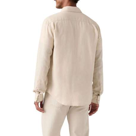 Chemise en coton beige à coupe droite pourvue d'un col à revers - Image 4