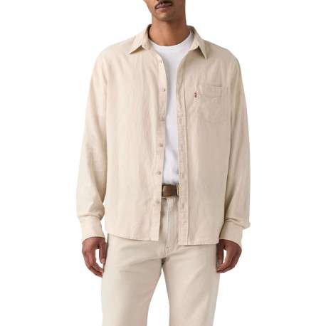 Chemise en coton beige à coupe droite pourvue d'un col à revers - Image 6